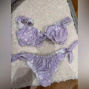 Purple and White Ruffled Bikini Set